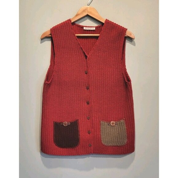 Mid Length Chunky Knit Lagenlook Cottage Boho Button Up Sweater Vest S - Picture 1 of 7